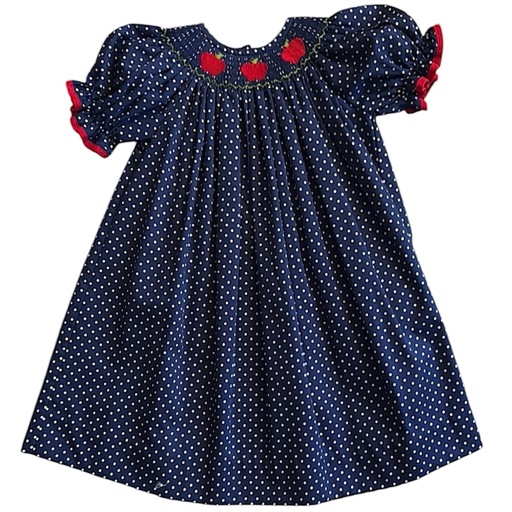 Smocked Giraffe “Back to School” Apple Dress Size 2